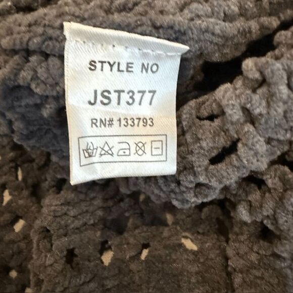 POL Chenille Open Knit Sweater Drop Shoulder Dark Gray Stretchy Size Large - Picture 7 of 11